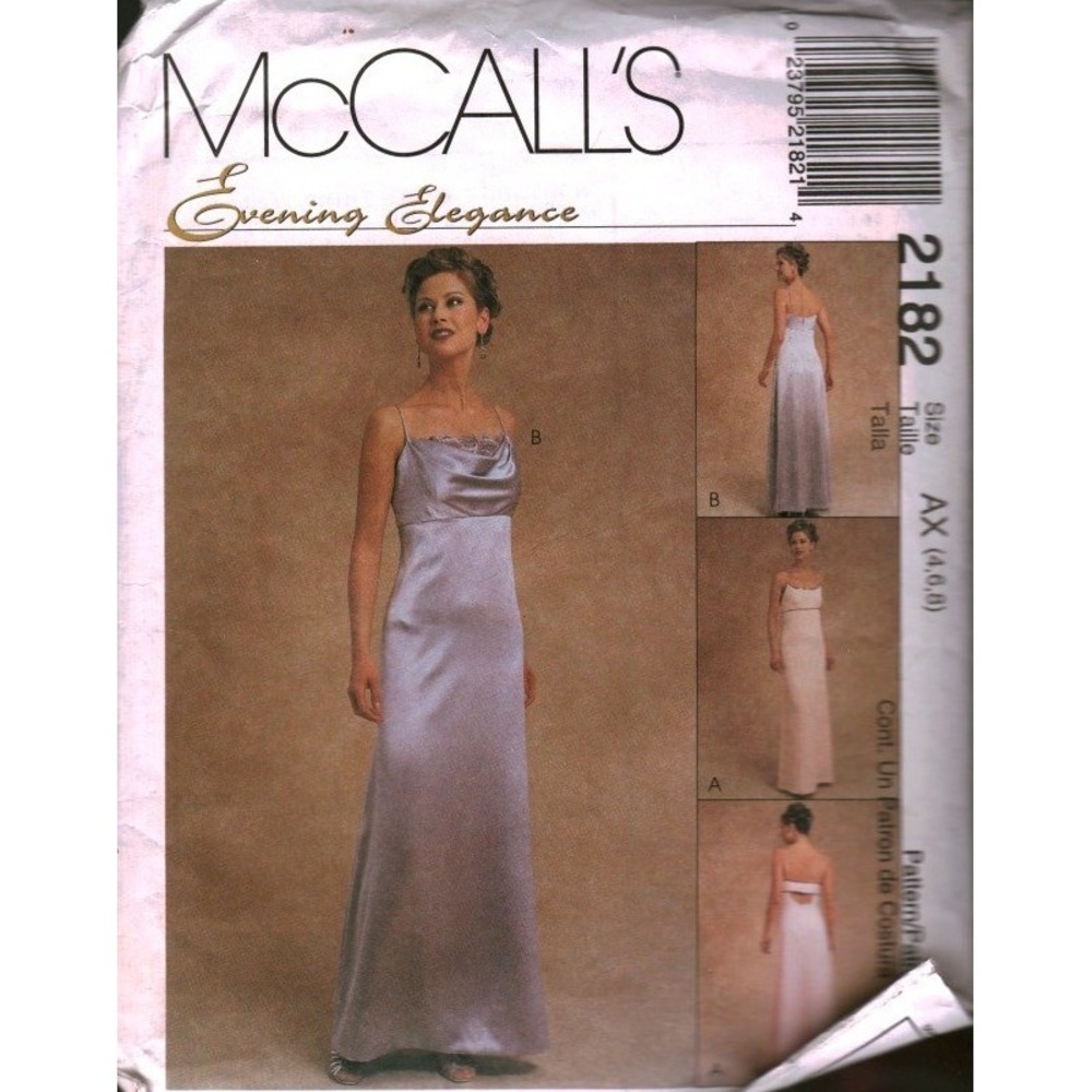 McCall's 2182 Evening Elegance Gown Sewing Pattern Sz 4-6 Cowl Neck Formal Dress